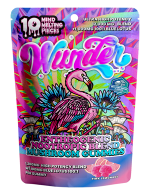Wunder | Pink Lemonade Mushroom Gummies with Blue Lotus | 1200mg Entheogenic Extract + 100mg Blue Lotus – 10ct